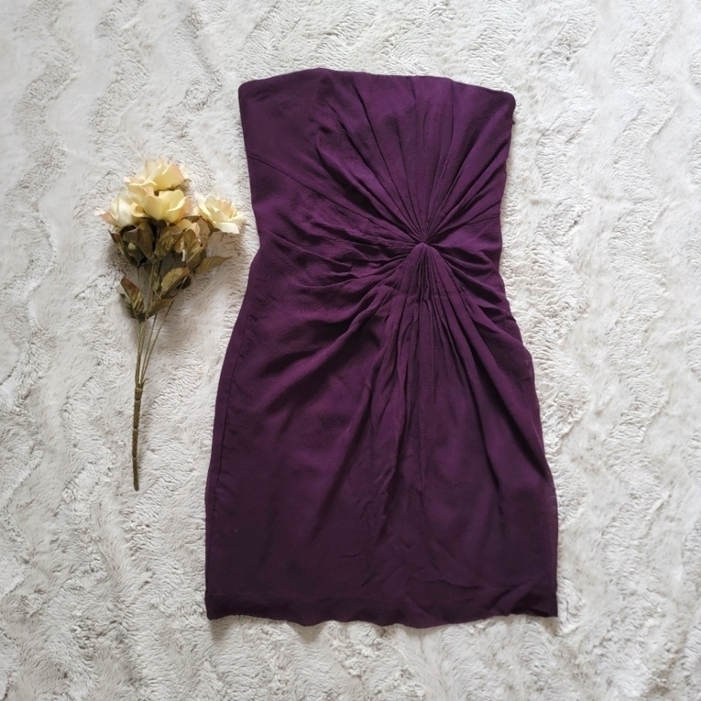 Club Monaco 100% Silk Purple Scrunch Waist Accent Strapless Dress Size 0